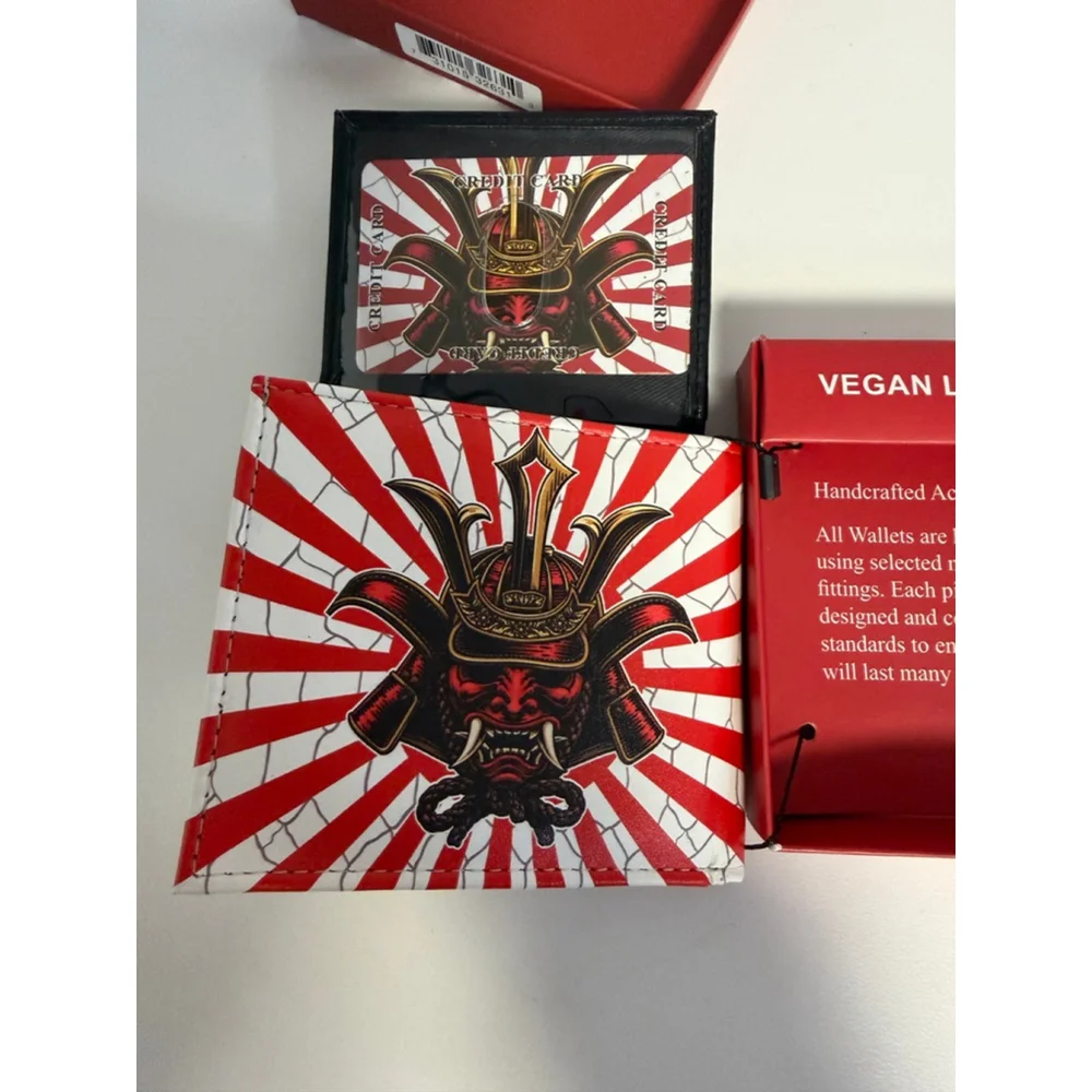 Men's Samurai Demon Vegan Leather Wallet One Size Red White NEW NEW IN PACKAGING